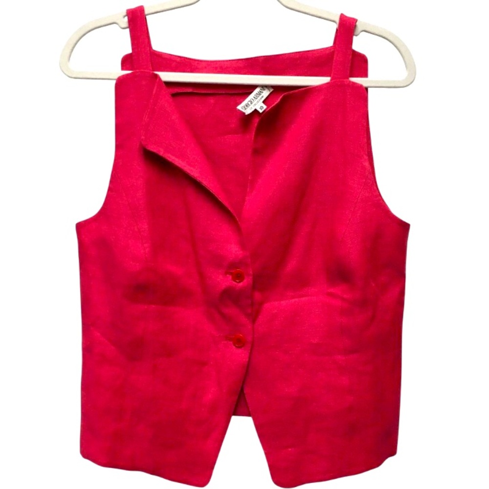 Georgio Armani 100% Linen Tailored Vest 10 Red Quiet Luxury Minimalist Spring